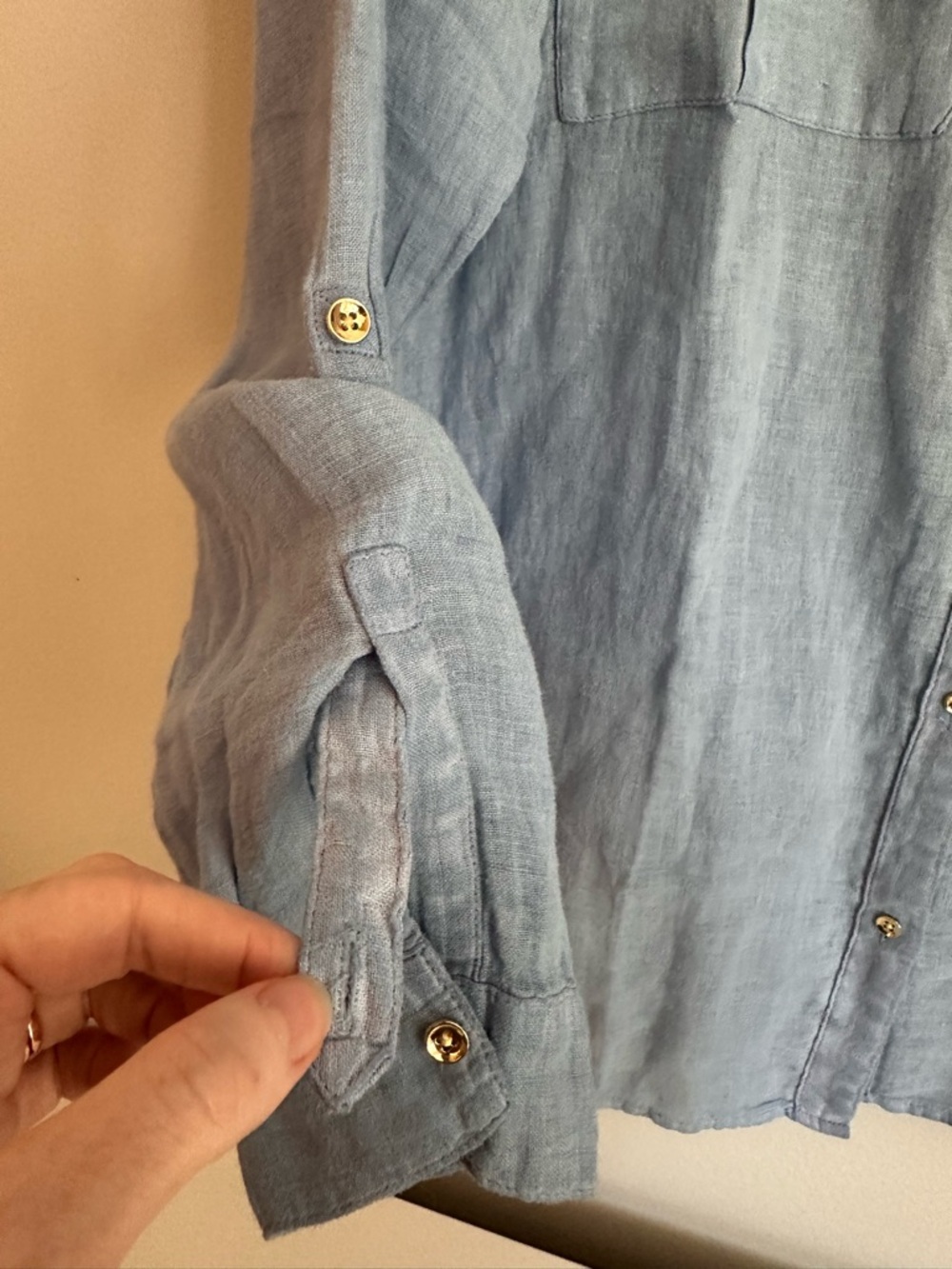 NWT J. Jill 100% Linen Blue Button Down Shirt Relaxed Fit Size Large Tall - Picture 6 of 11